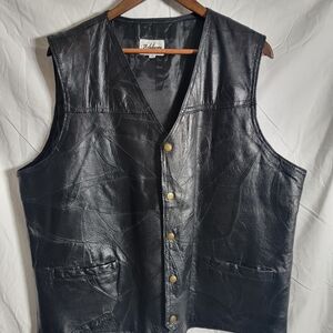 Men's Black Leather Vest with Gold Buttons